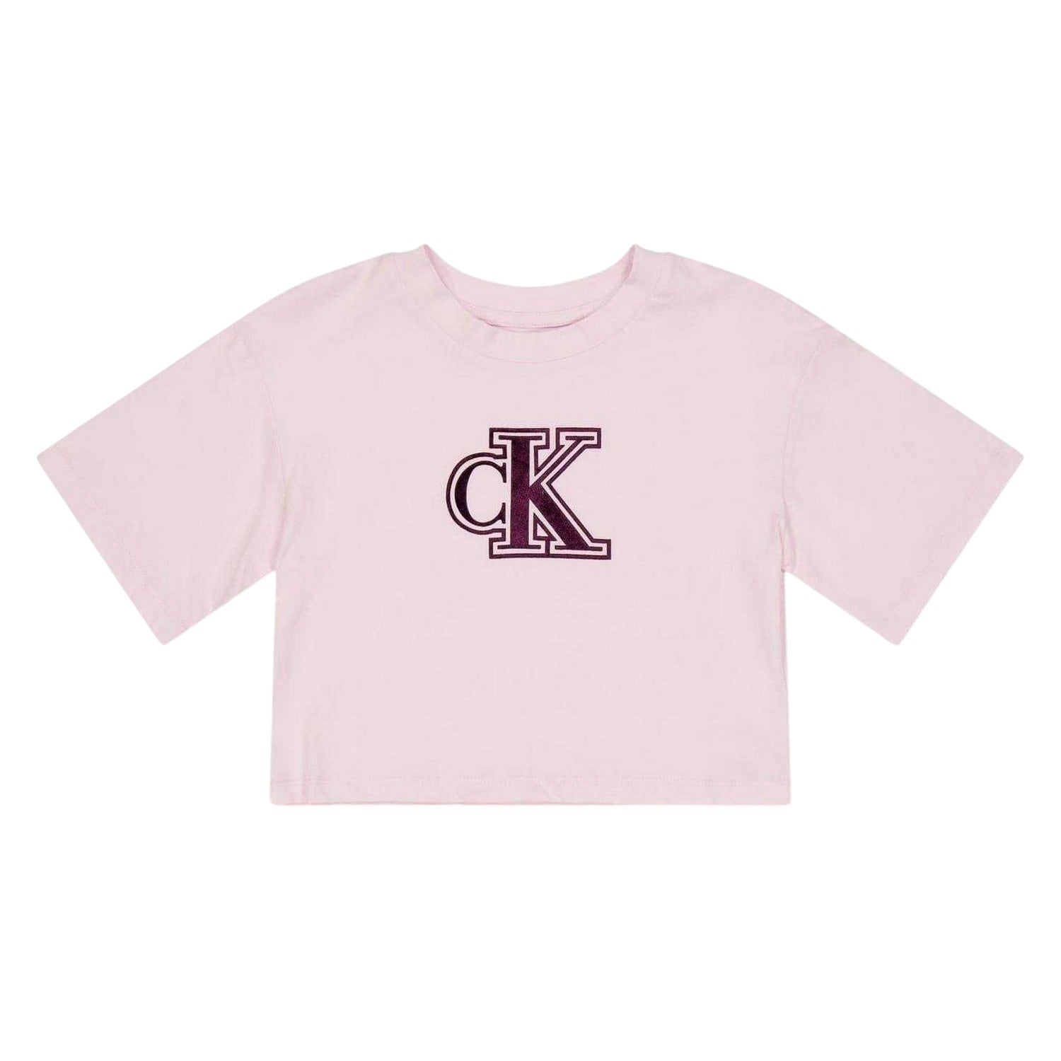 Pearl Pink - Front - Calvin Klein Childrens-Kids Embroidered Logo Cropped T-Shirt