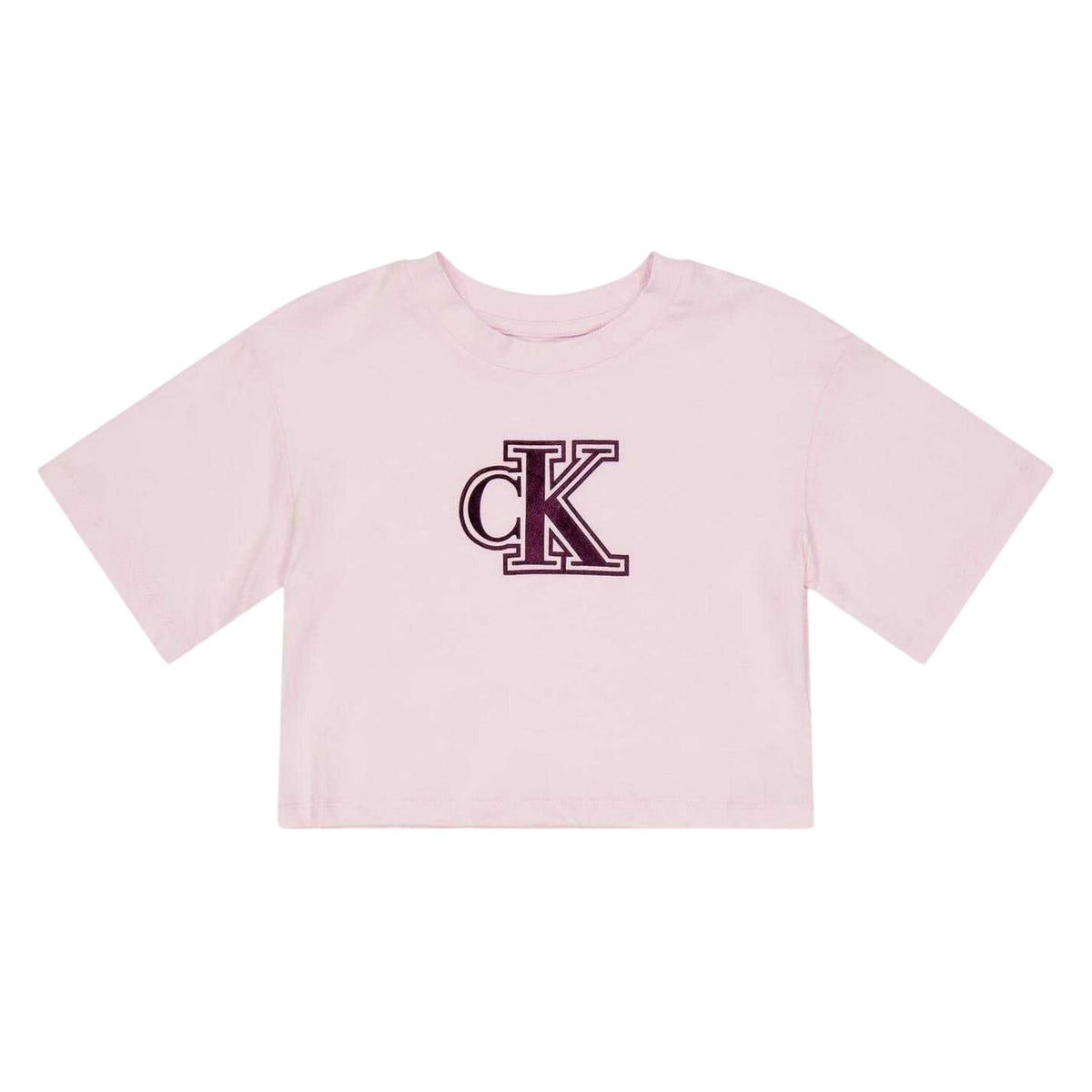 Pearl Pink - Front - Calvin Klein Childrens-Kids Embroidered Logo Cropped T-Shirt