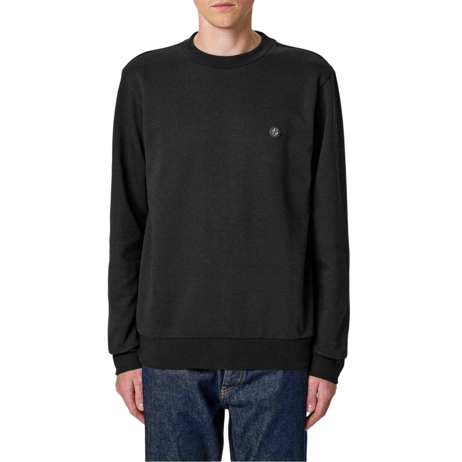 Black - Side - Boss Mens Patch Crew Neck Sweatshirt