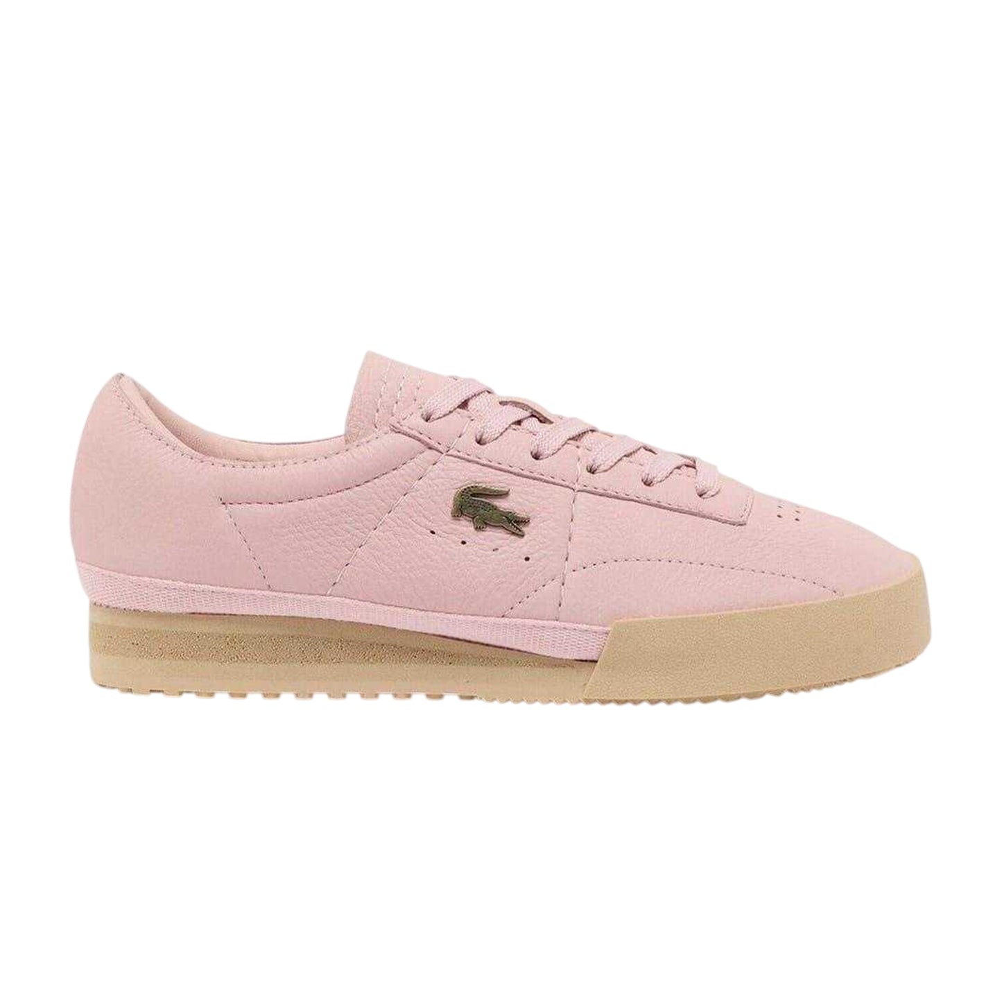 Pink-Light Brown - Back - Lacoste Womens-Ladies Aura Leather Lace Up Trainers