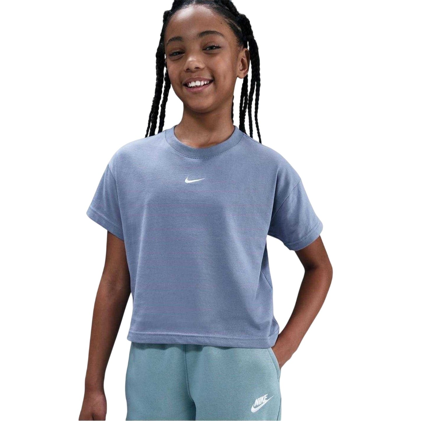 Indigo - Front - Nike Girls Swoosh Regular T-Shirt