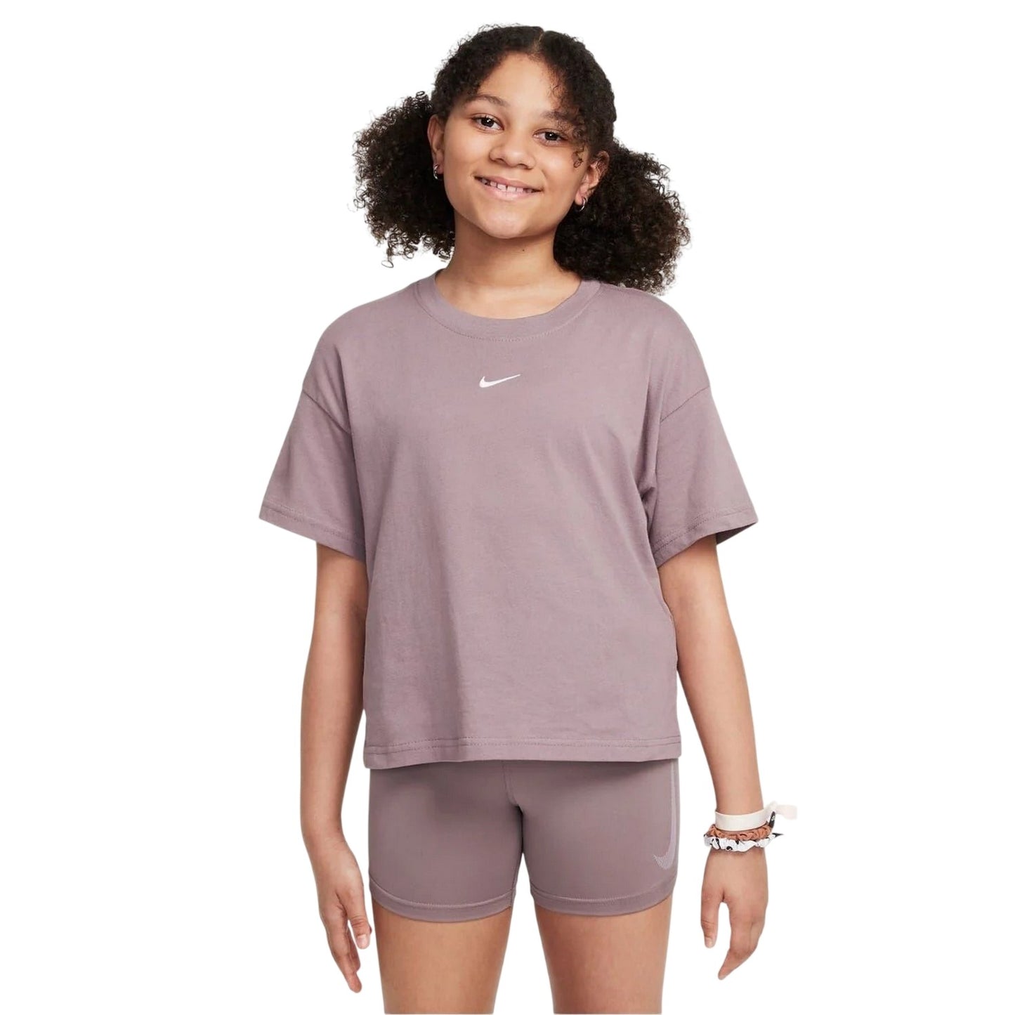 Taupe Grey - Front - Nike Girls Swoosh Regular T-Shirt