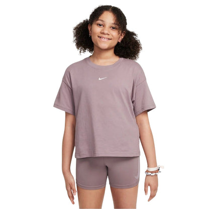 Taupe Grey - Front - Nike Girls Swoosh Regular T-Shirt