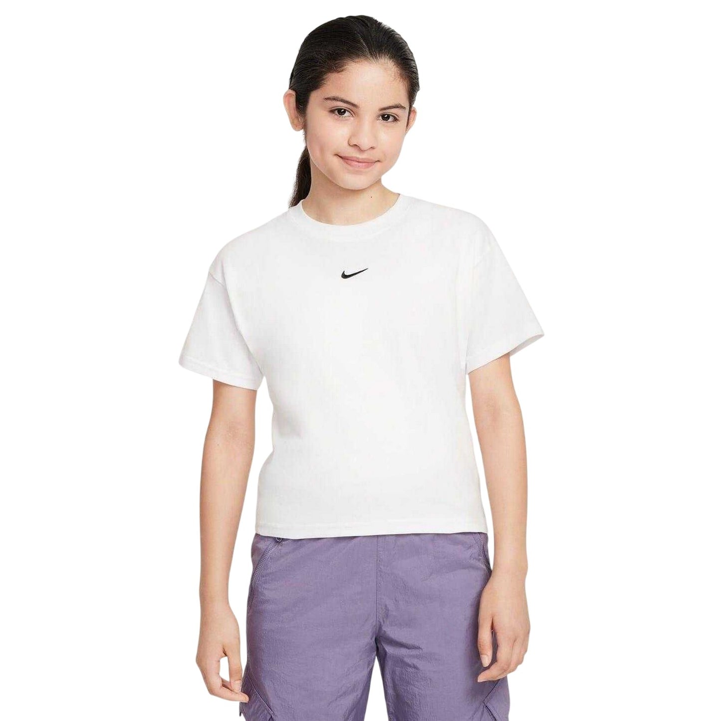 White-Black - Front - Nike Girls Swoosh Regular T-Shirt
