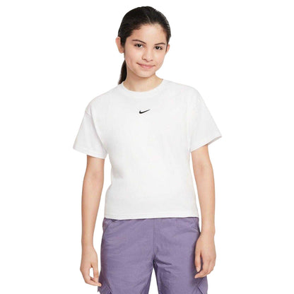 White-Black - Front - Nike Girls Swoosh Regular T-Shirt