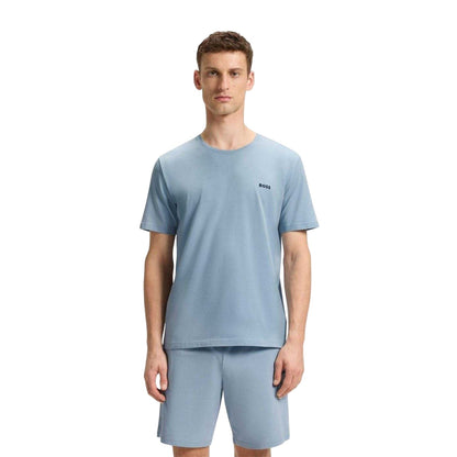 Blue - Side - Boss Mens Mixmatch Crew Neck Short-Sleeved T-Shirt