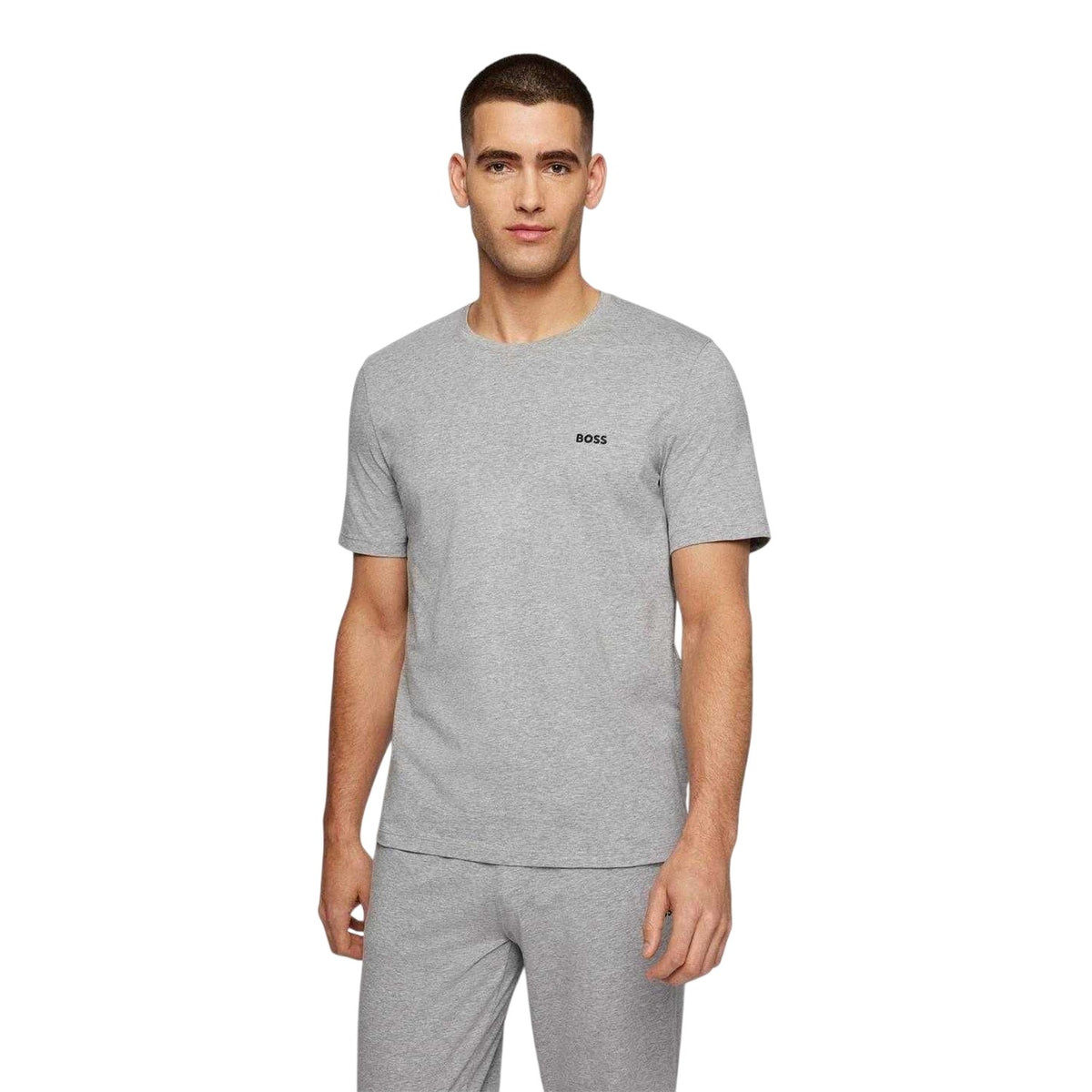 Medium Grey - Side - Boss Mens Mixmatch Crew Neck Short-Sleeved T-Shirt