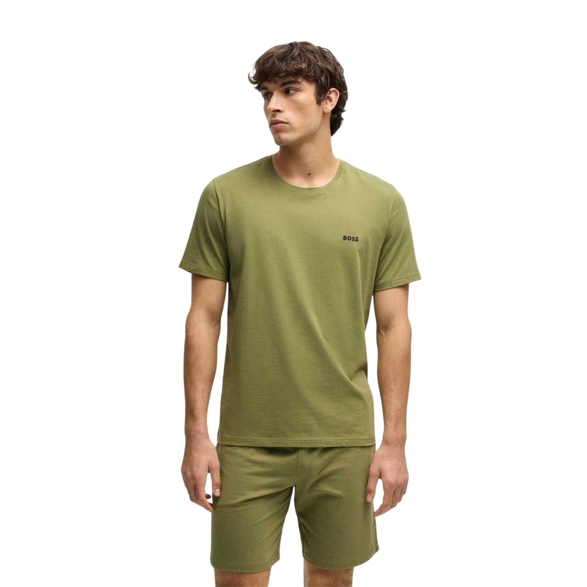 Mid Green - Side - Boss Mens Mixmatch Crew Neck Short-Sleeved T-Shirt