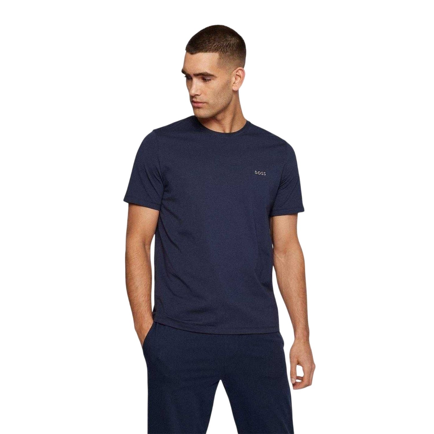 Navy - Side - Boss Mens Mixmatch Crew Neck Short-Sleeved T-Shirt