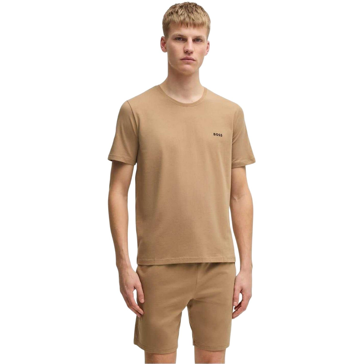 Beige - Side - Boss Mens Mixmatch Crew Neck Short-Sleeved T-Shirt