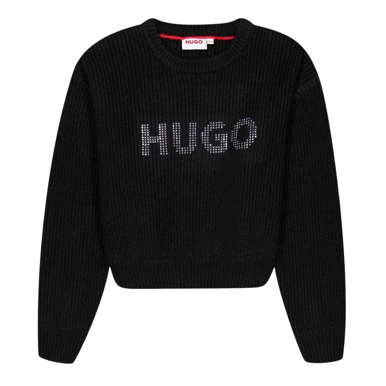 Black - Front - Hugo Childrens-Kids Logo Crew Neck Regular Sweatshirt