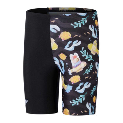 Black-Yellow - Front - Speedo Boys Jammer All-Over Print Swim Shorts