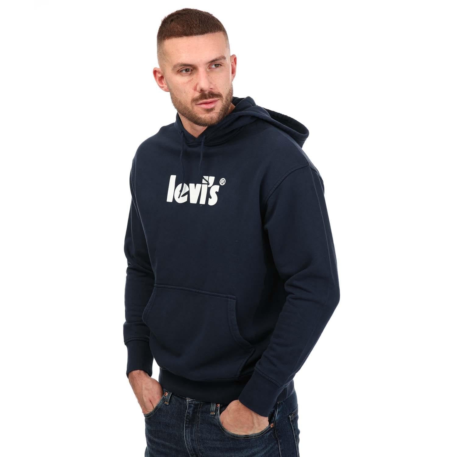 Dark Blue - Front - Levis Mens Graphic Relaxed Fit Hoodie