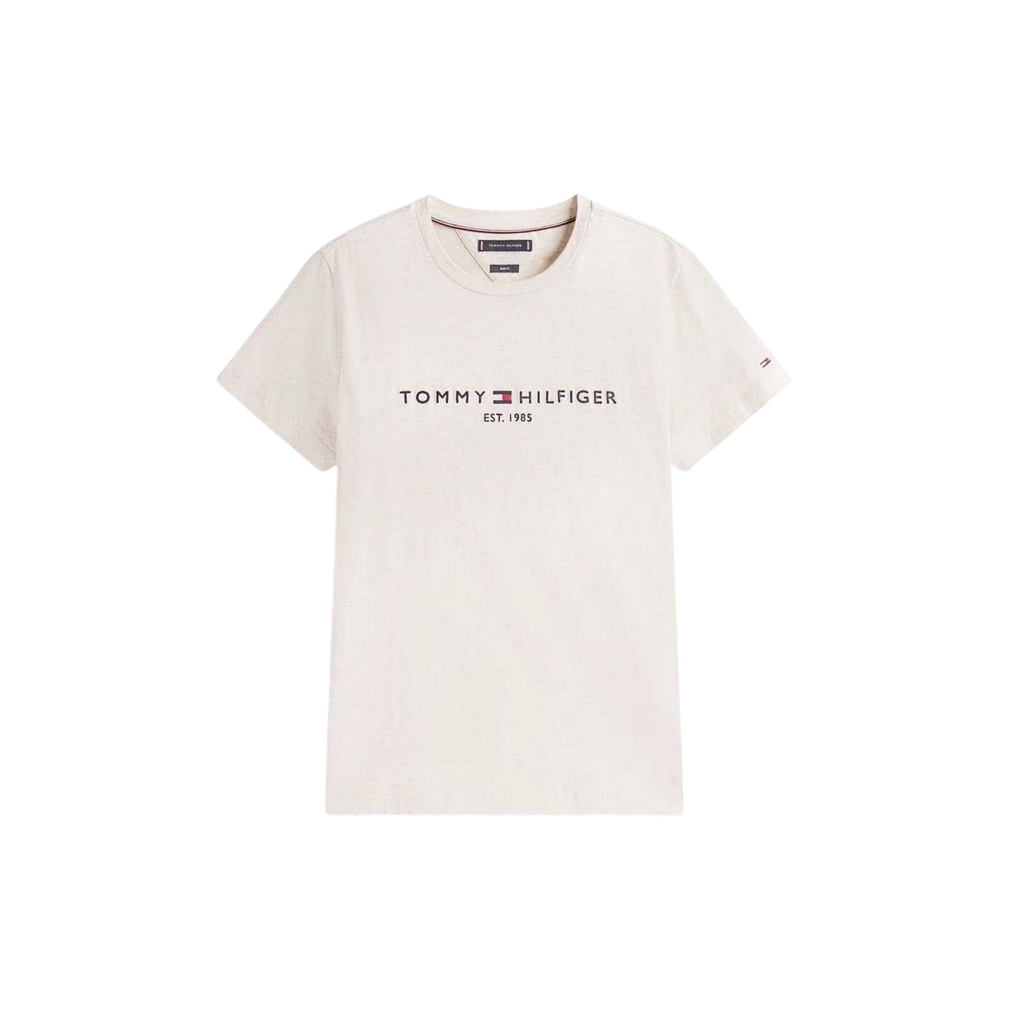 Oatmilk Beige - Front - Tommy Hilfiger Womens-Ladies Chest Logo Crew Neck T-Shirt