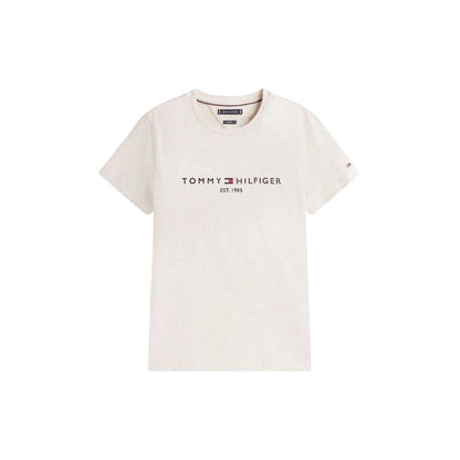 Oatmilk Beige - Front - Tommy Hilfiger Womens-Ladies Chest Logo Crew Neck T-Shirt