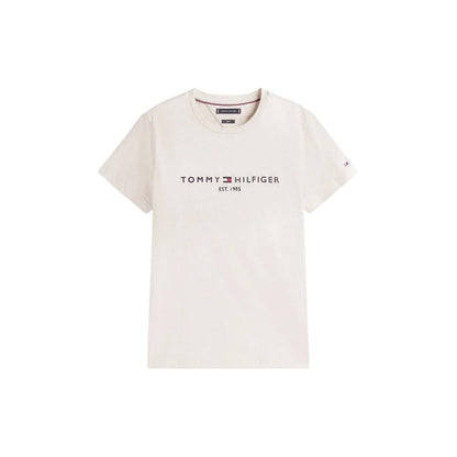Oatmilk Beige Marl - Front - Tommy Hilfiger Womens-Ladies Chest Logo Crew Neck T-Shirt