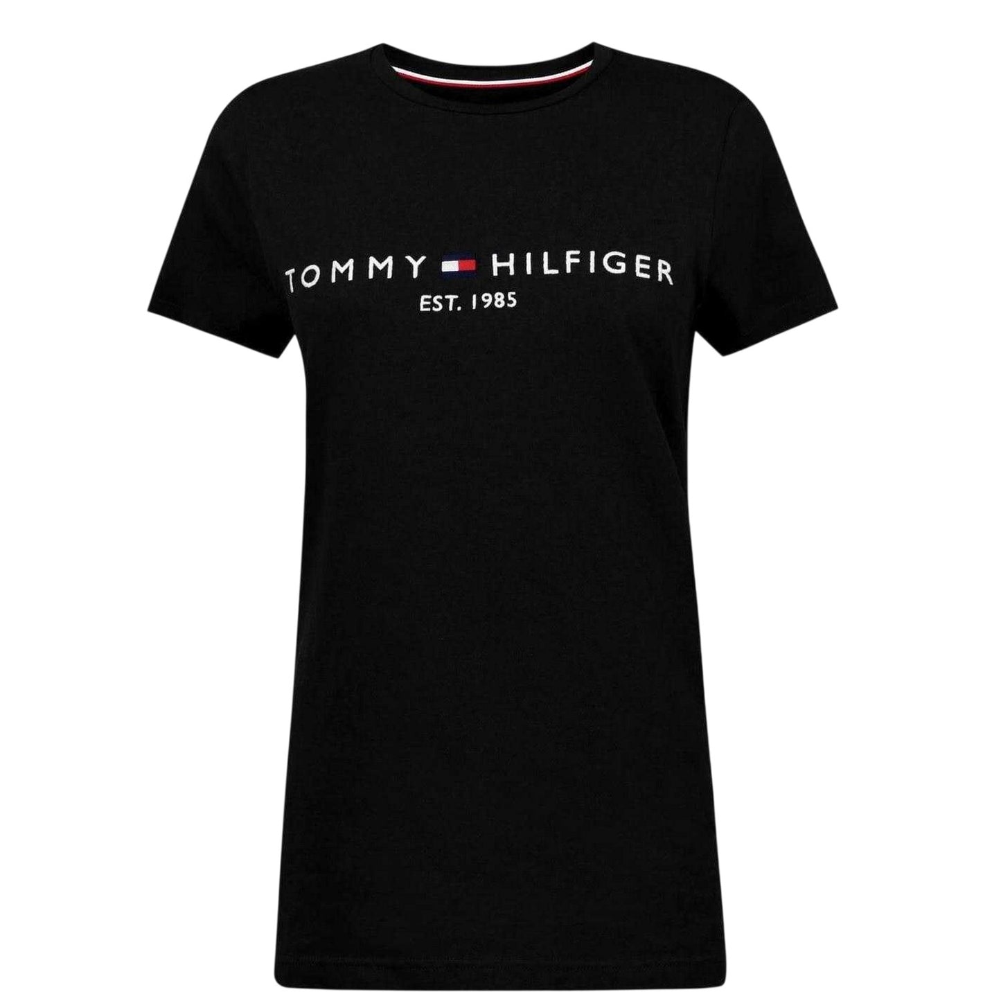 Black - Front - Tommy Hilfiger Womens-Ladies Chest Logo Crew Neck T-Shirt