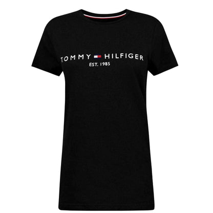 Black - Front - Tommy Hilfiger Womens-Ladies Chest Logo Crew Neck T-Shirt