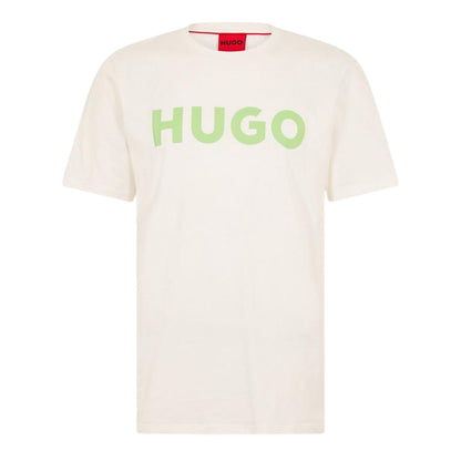 Natural - Front - Hugo Mens Dulivio Contrast Logo T-Shirt
