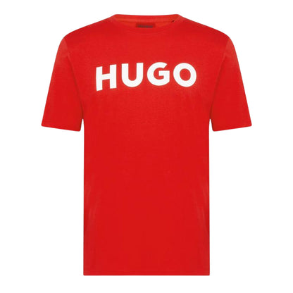Red-White - Front - Hugo Mens Dulivio Contrast Logo T-Shirt