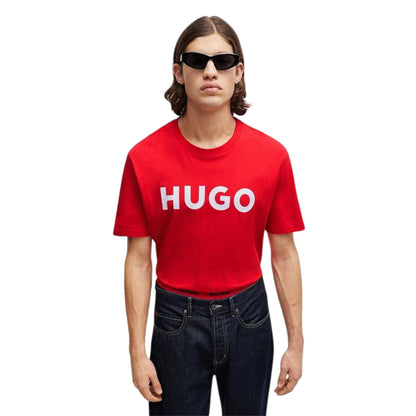 Red-White - Side - Hugo Mens Dulivio Contrast Logo T-Shirt