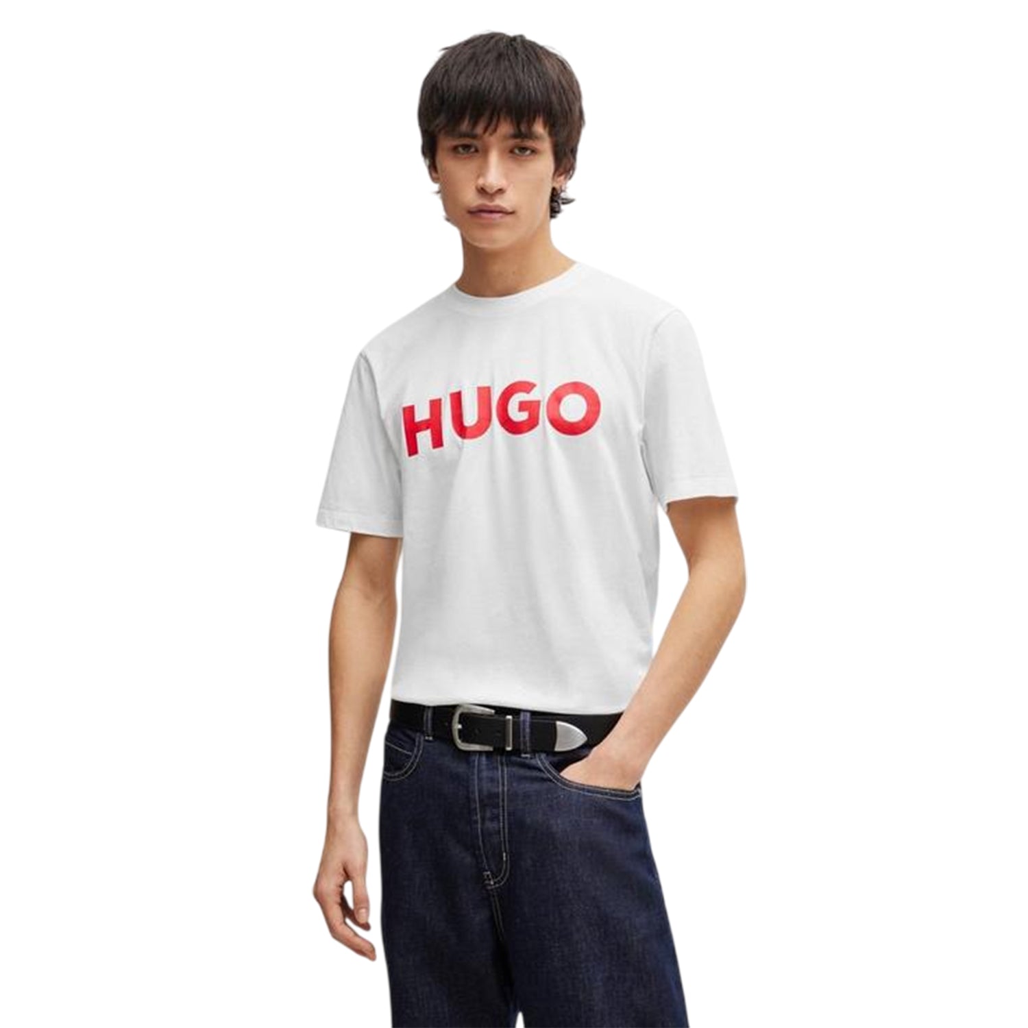 White - Side - Hugo Mens Dulivio Contrast Logo T-Shirt