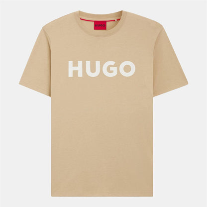 Medium Beige - Front - Hugo Mens Dulivio Contrast Logo T-Shirt
