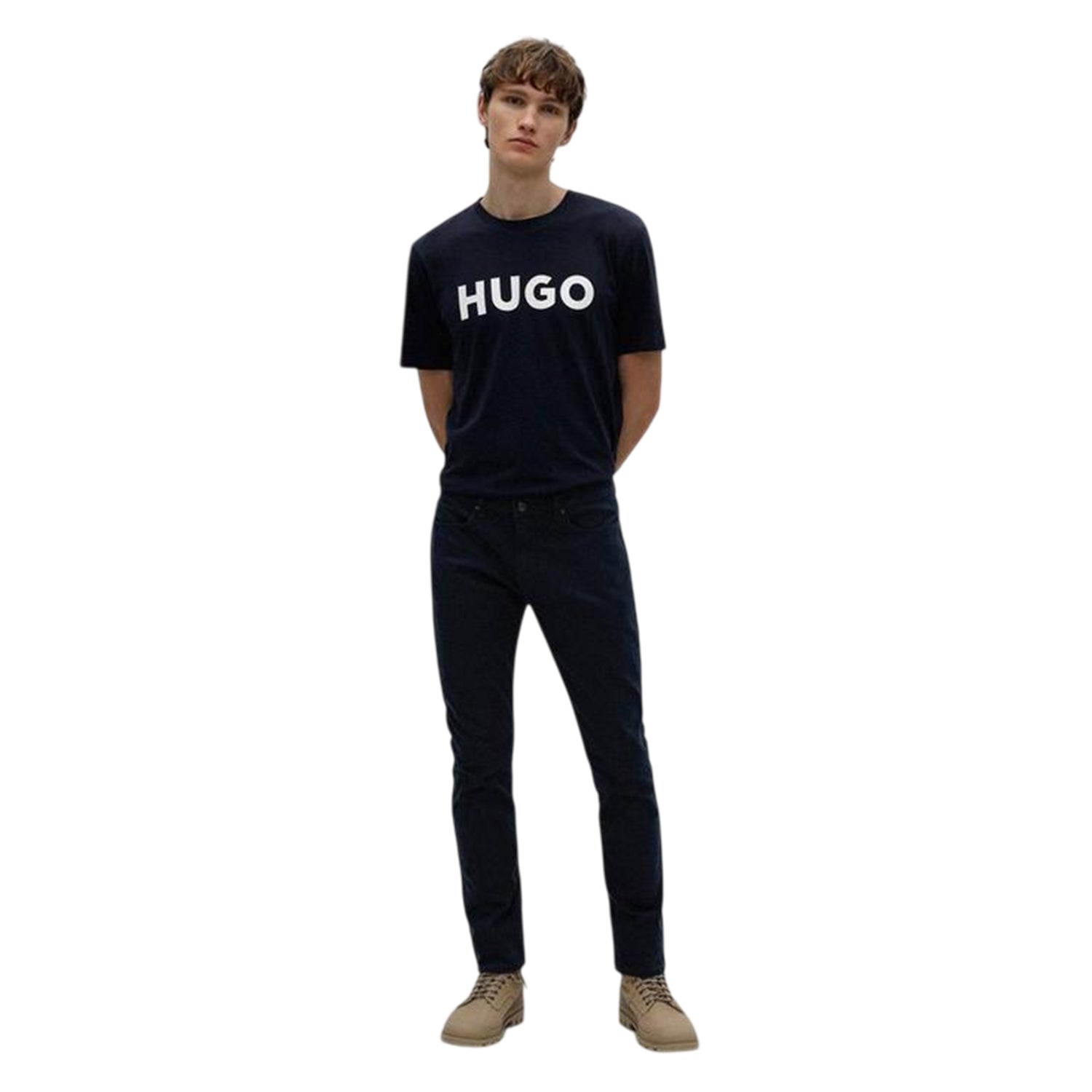 Black Iris Navy-White - Side - Hugo Mens Dulivio Contrast Logo T-Shirt
