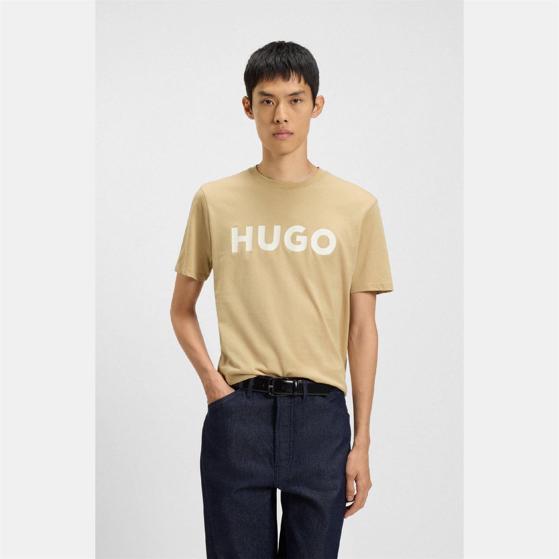 Medium Beige - Back - Hugo Mens Dulivio Contrast Logo T-Shirt
