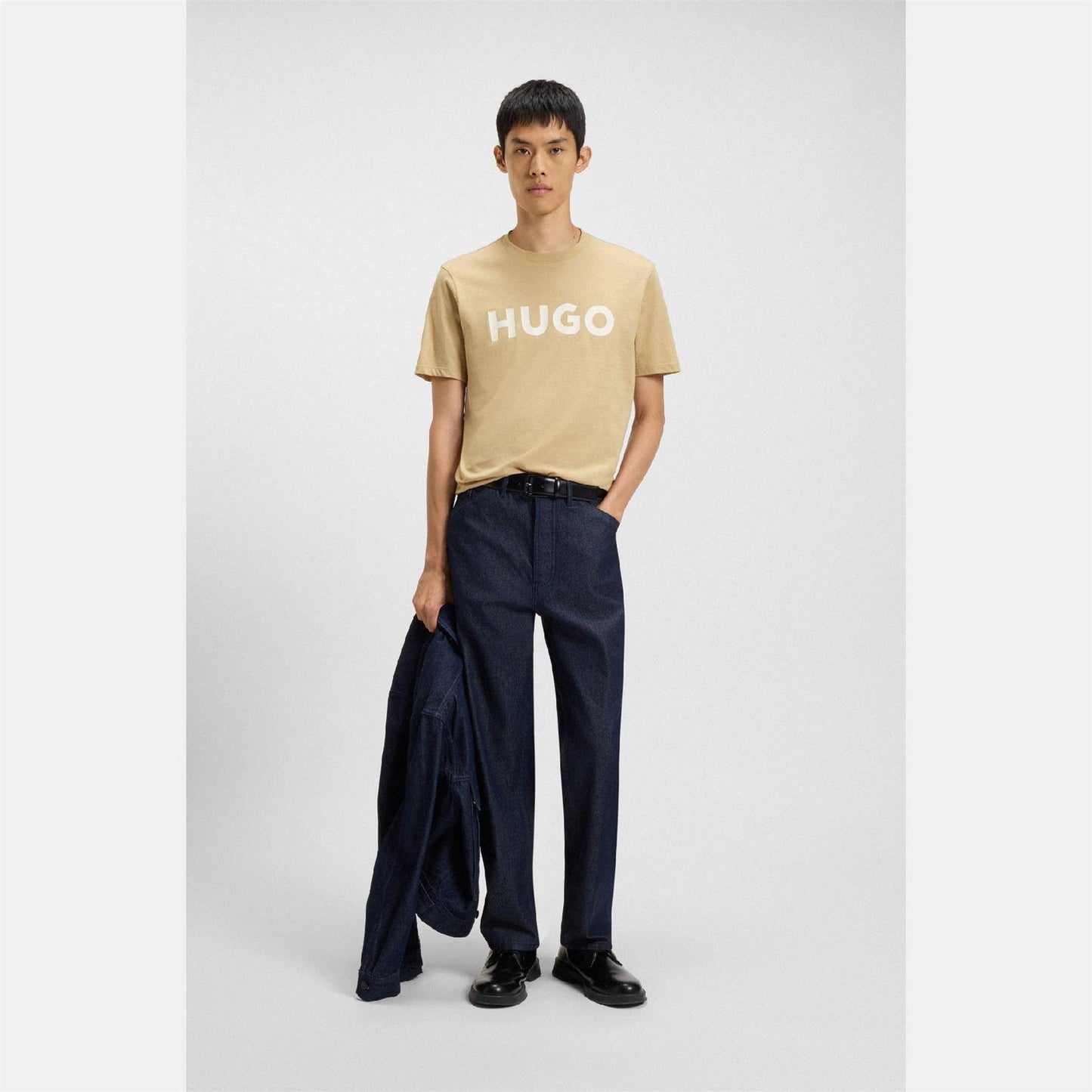Medium Beige - Side - Hugo Mens Dulivio Contrast Logo T-Shirt