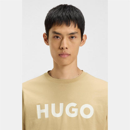 Medium Beige - Pack Shot - Hugo Mens Dulivio Contrast Logo T-Shirt