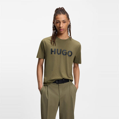 Khaki Green - Back - Hugo Mens Dulivio Contrast Logo T-Shirt