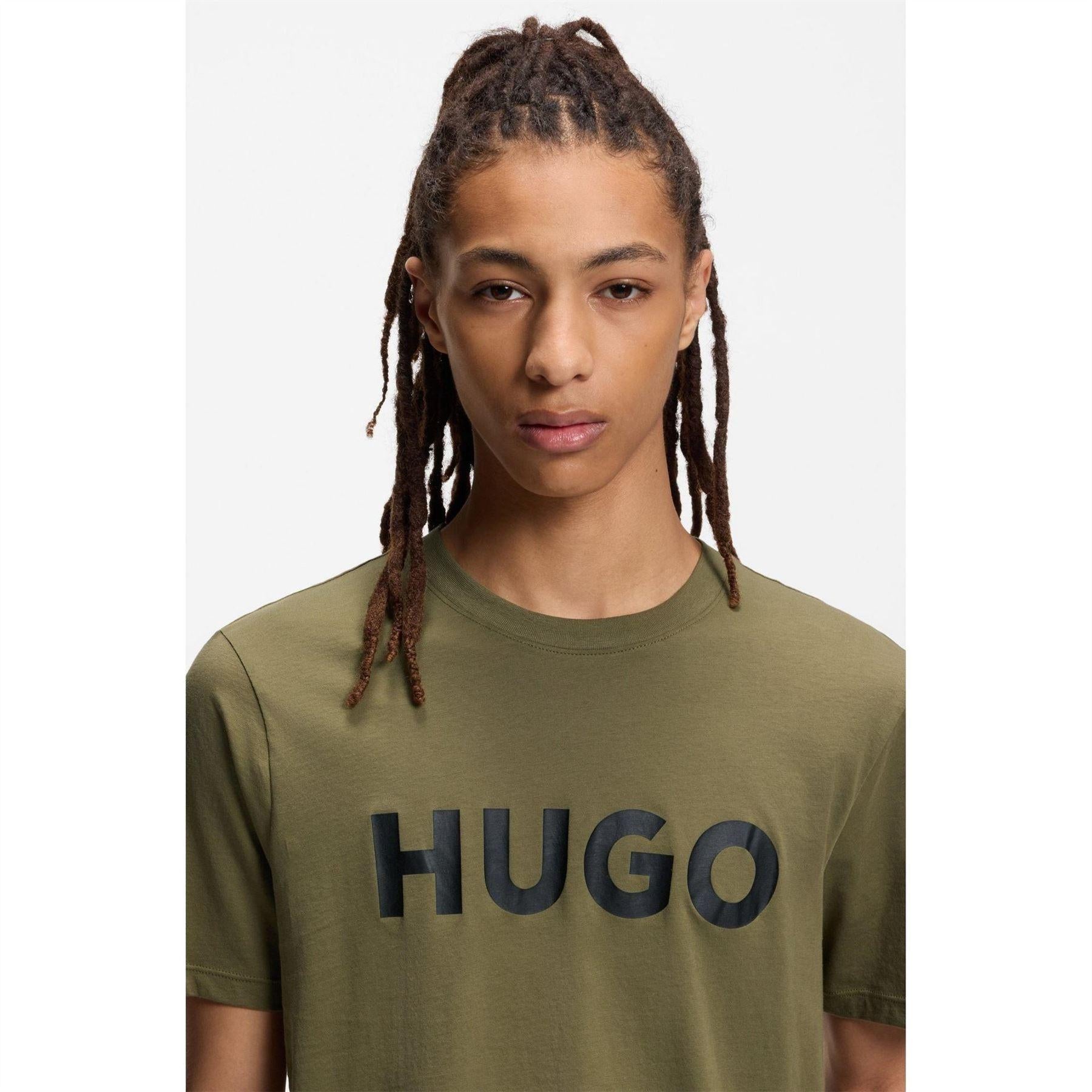 Khaki Green - Lifestyle - Hugo Mens Dulivio Contrast Logo T-Shirt