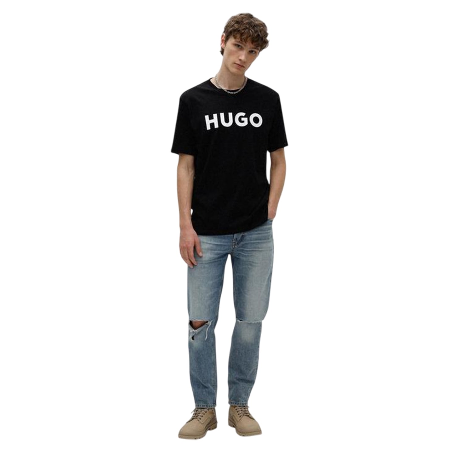 Black-White - Side - Hugo Mens Dulivio Contrast Logo T-Shirt