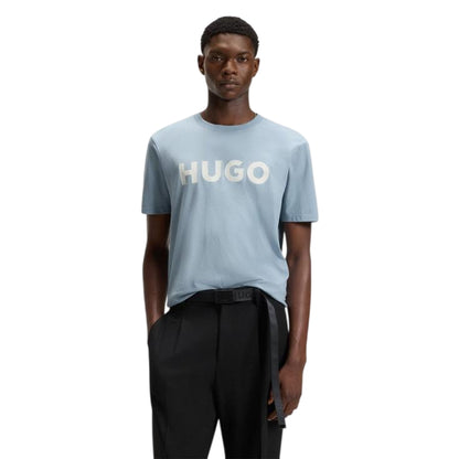 Blue - Side - Hugo Mens Dulivio Contrast Logo T-Shirt