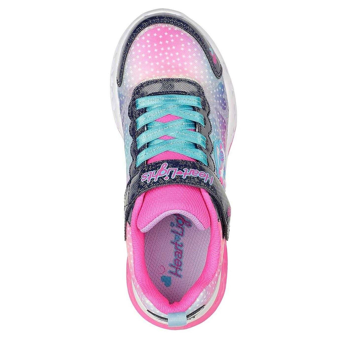 Pink-Navy - Side - Skechers Girls Flutter Heart Light Up Flat Trainers