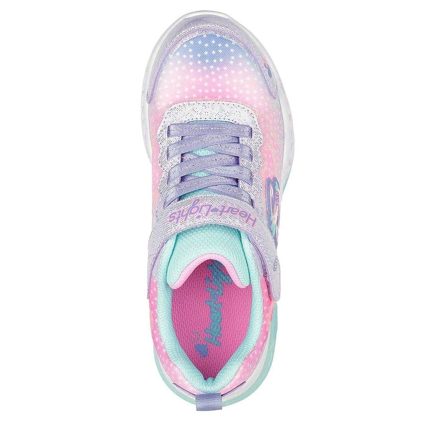 Lavender - Side - Skechers Girls Flutter Heart Light Up Flat Trainers