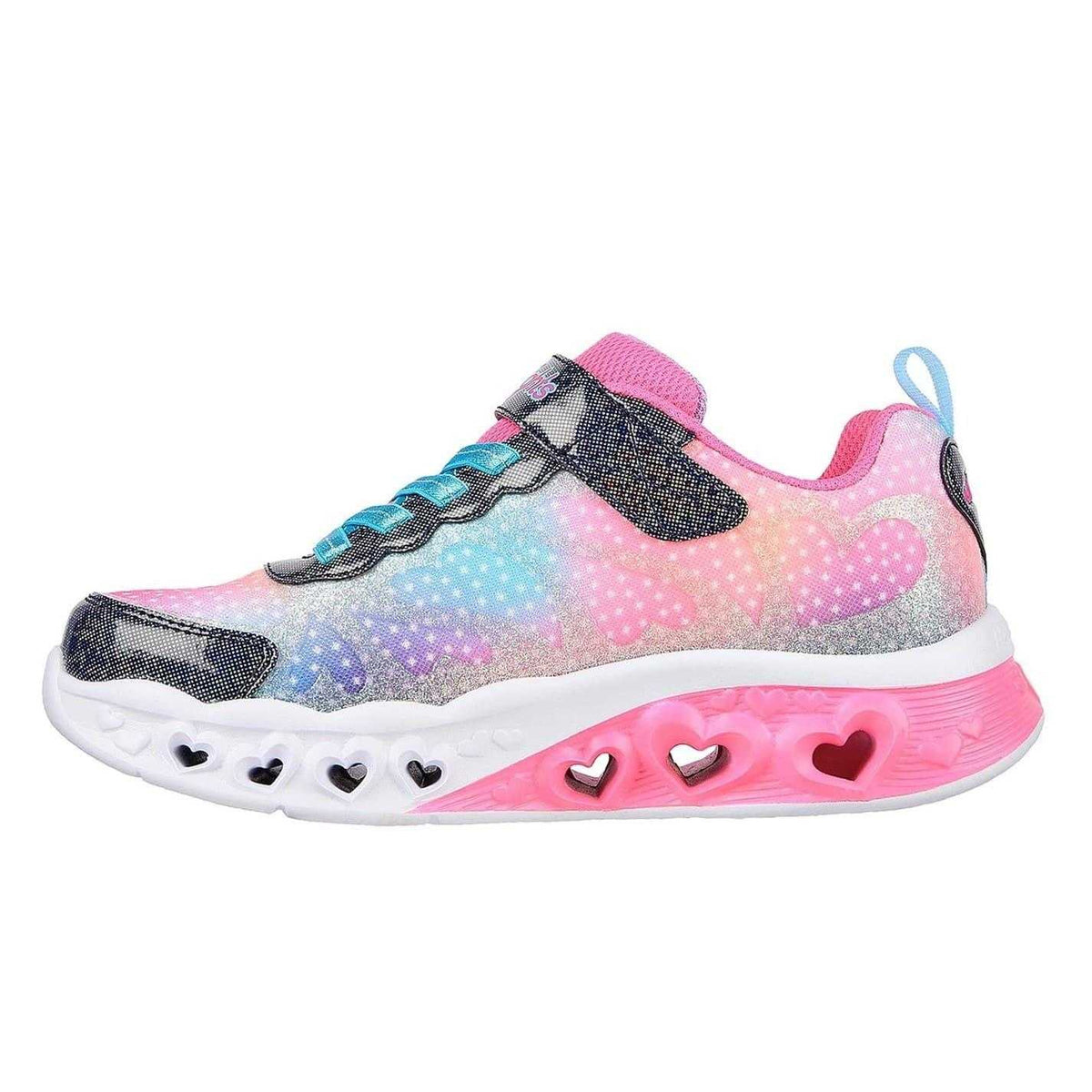 Pink-Navy - Back - Skechers Girls Flutter Heart Light Up Flat Trainers