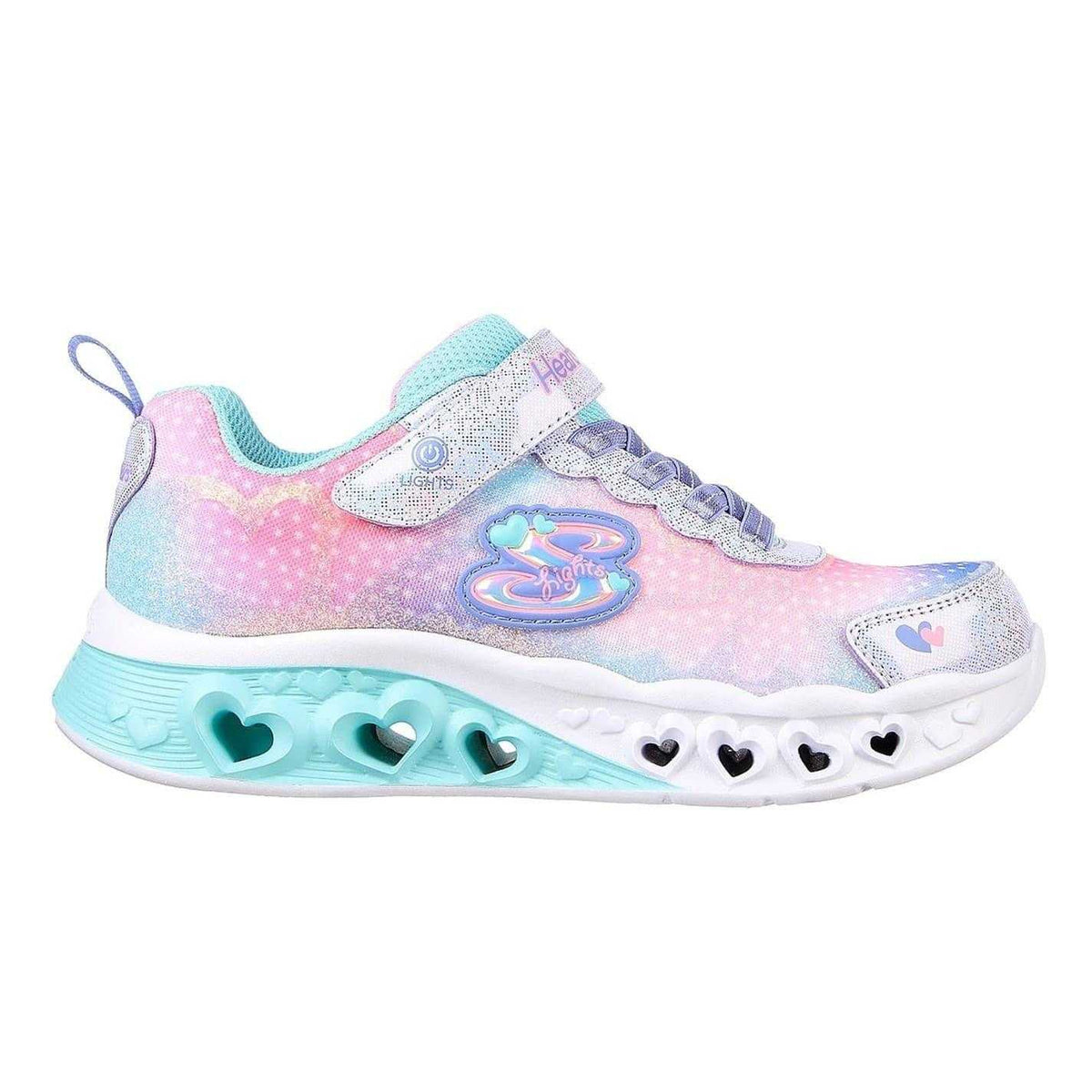 Lavender - Front - Skechers Girls Flutter Heart Light Up Flat Trainers