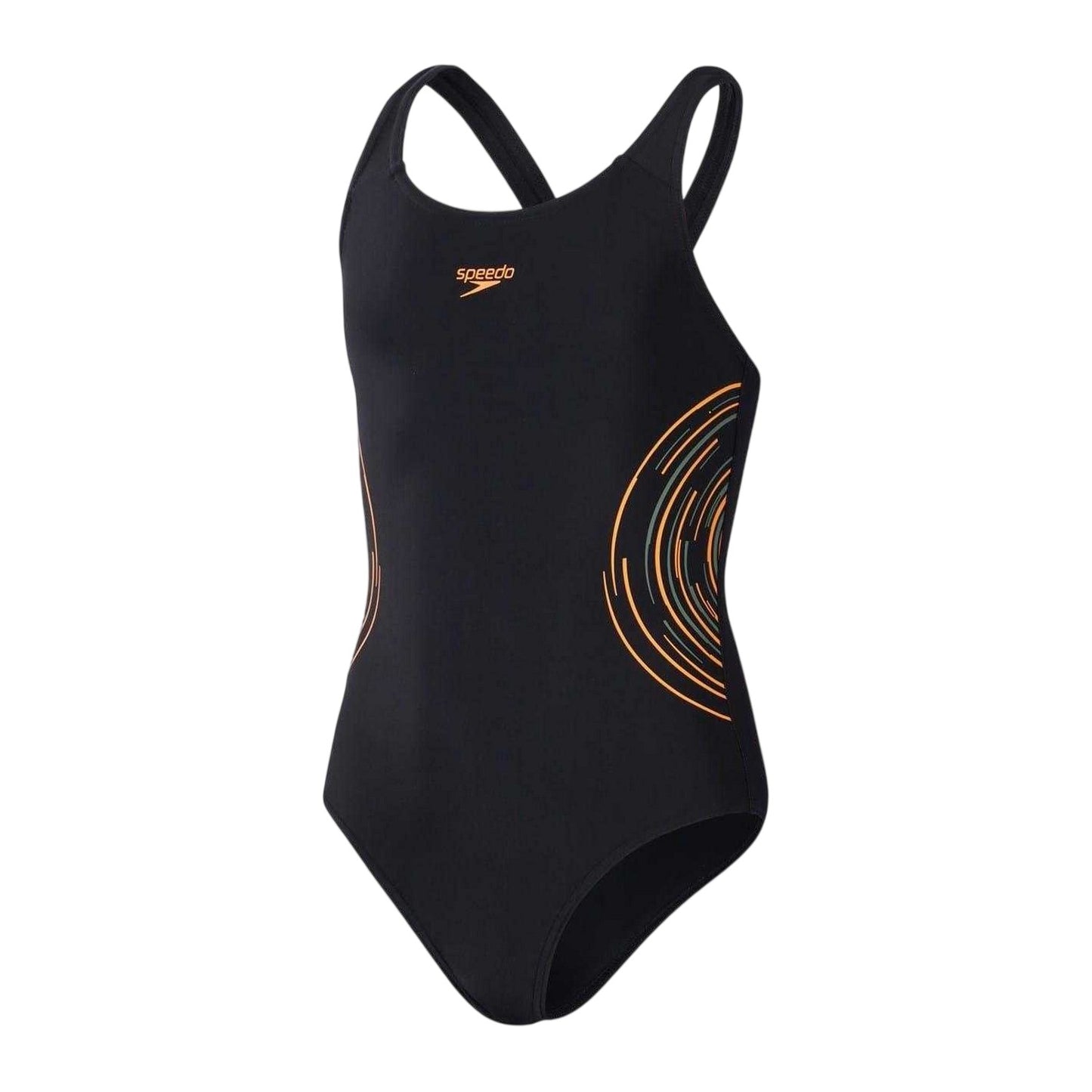 Black-Orange - Front - Speedo Girls Placement One Piece Swimsuit