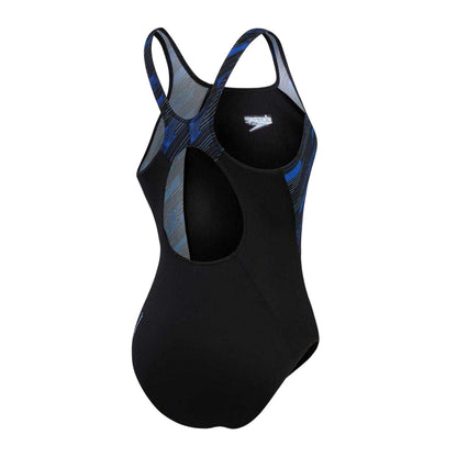 Black-Blue - Back - Speedo Womens-Ladies Hyper Boom Muscleback One Piece Swimsuit