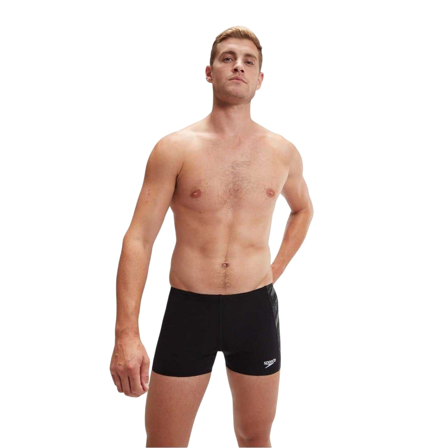 Black-White - Side - Speedo Mens Hyperboom Aquashort Swim Shorts