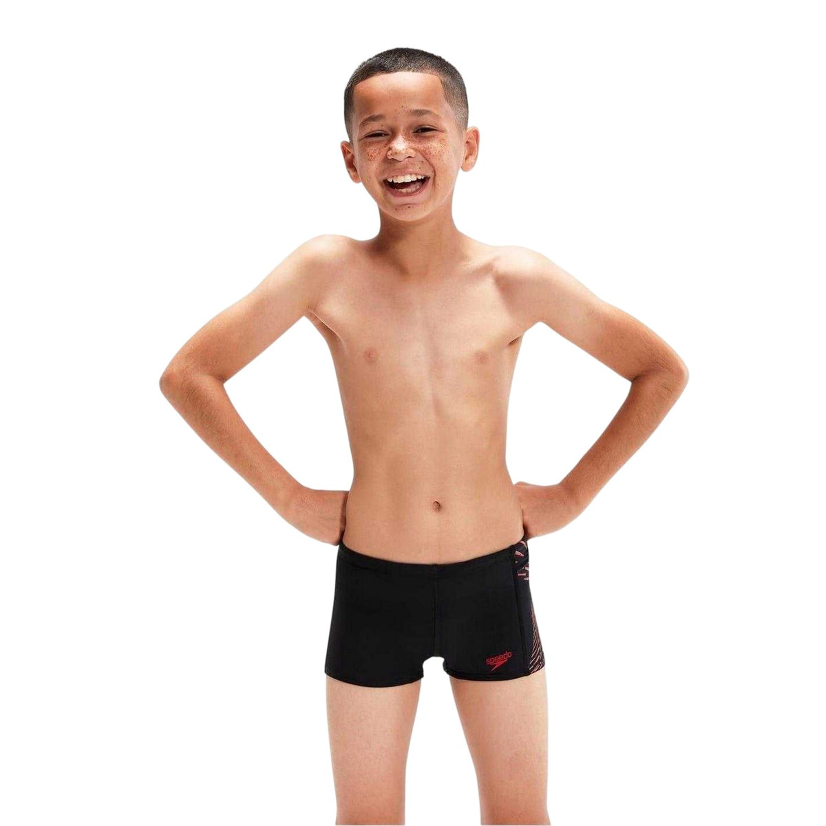 Navy-Green - Side - Speedo Boys Placement Lines Swim Shorts