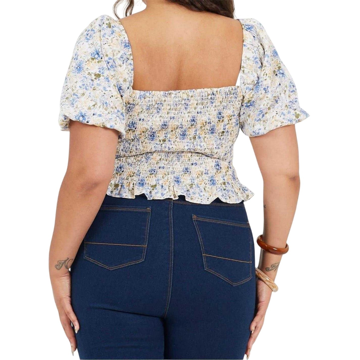 Blue - Back - Brave Soul Womens-Ladies Floral Ruched Top