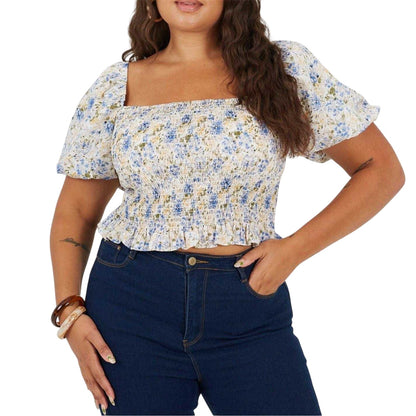 Blue - Side - Brave Soul Womens-Ladies Floral Ruched Top