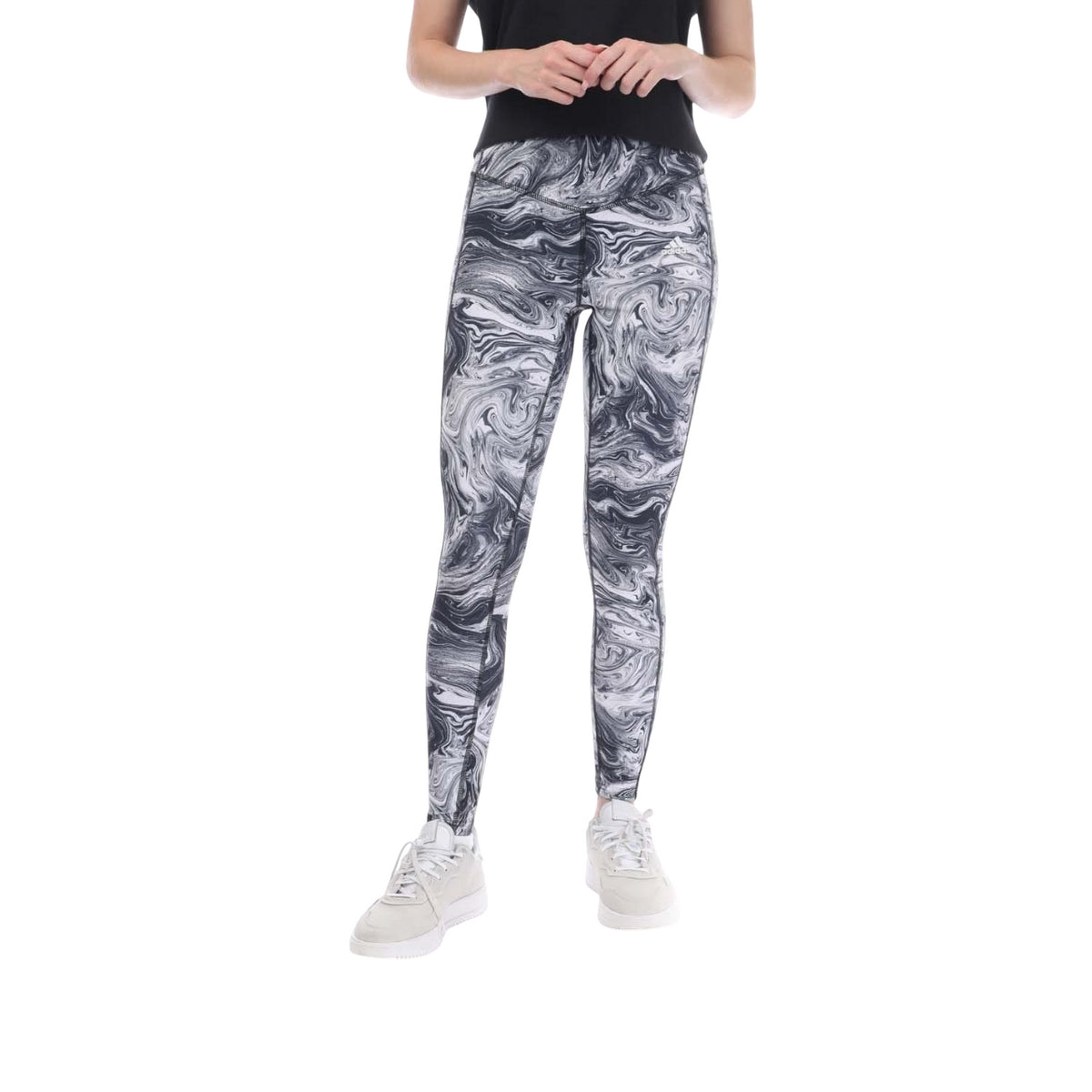 Black - Front - Adidas Womens-Ladies Hyperglam Marble High Rise Leggings