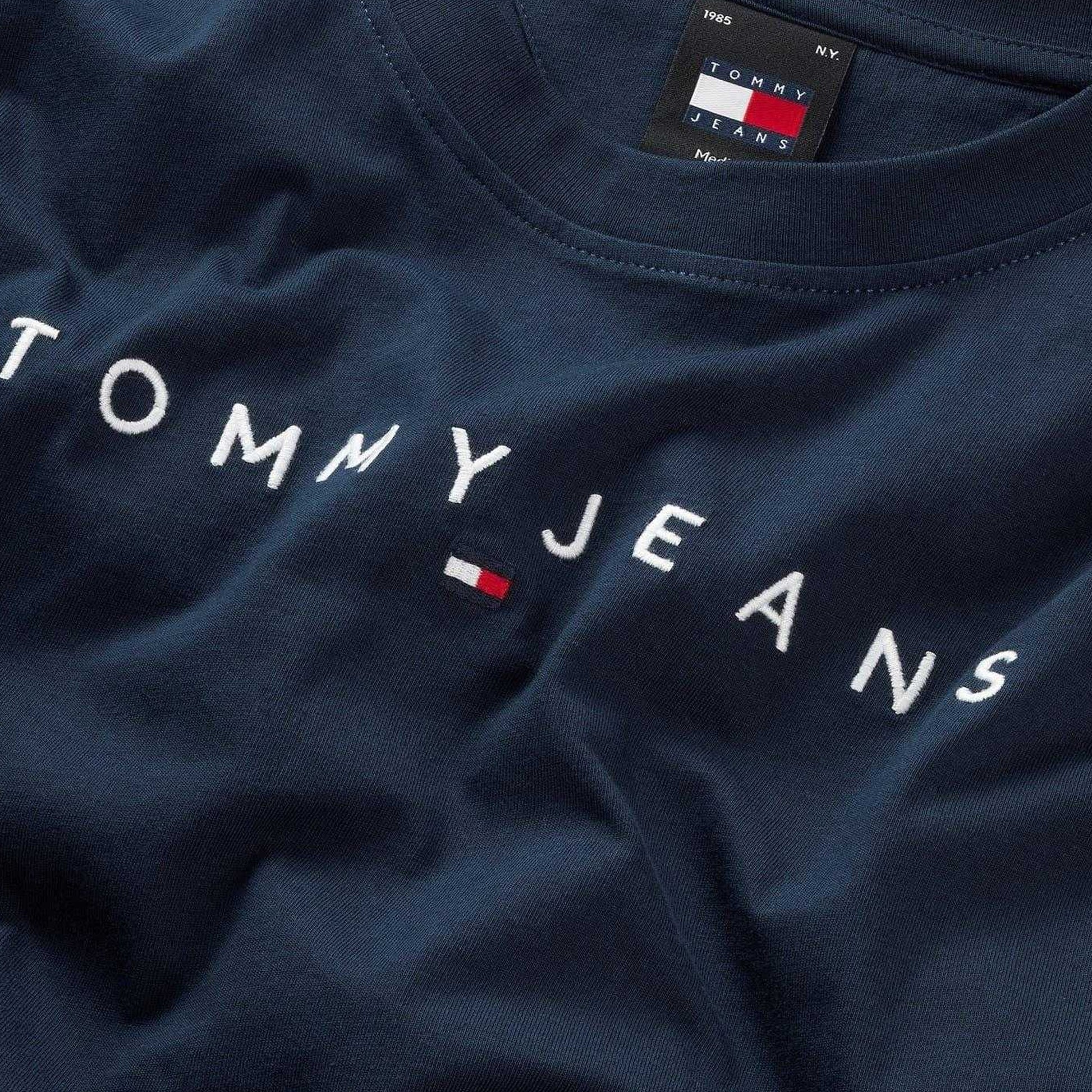 Night Navy - Side - Tommy Jeans Mens Linear Logo Regular T-Shirt