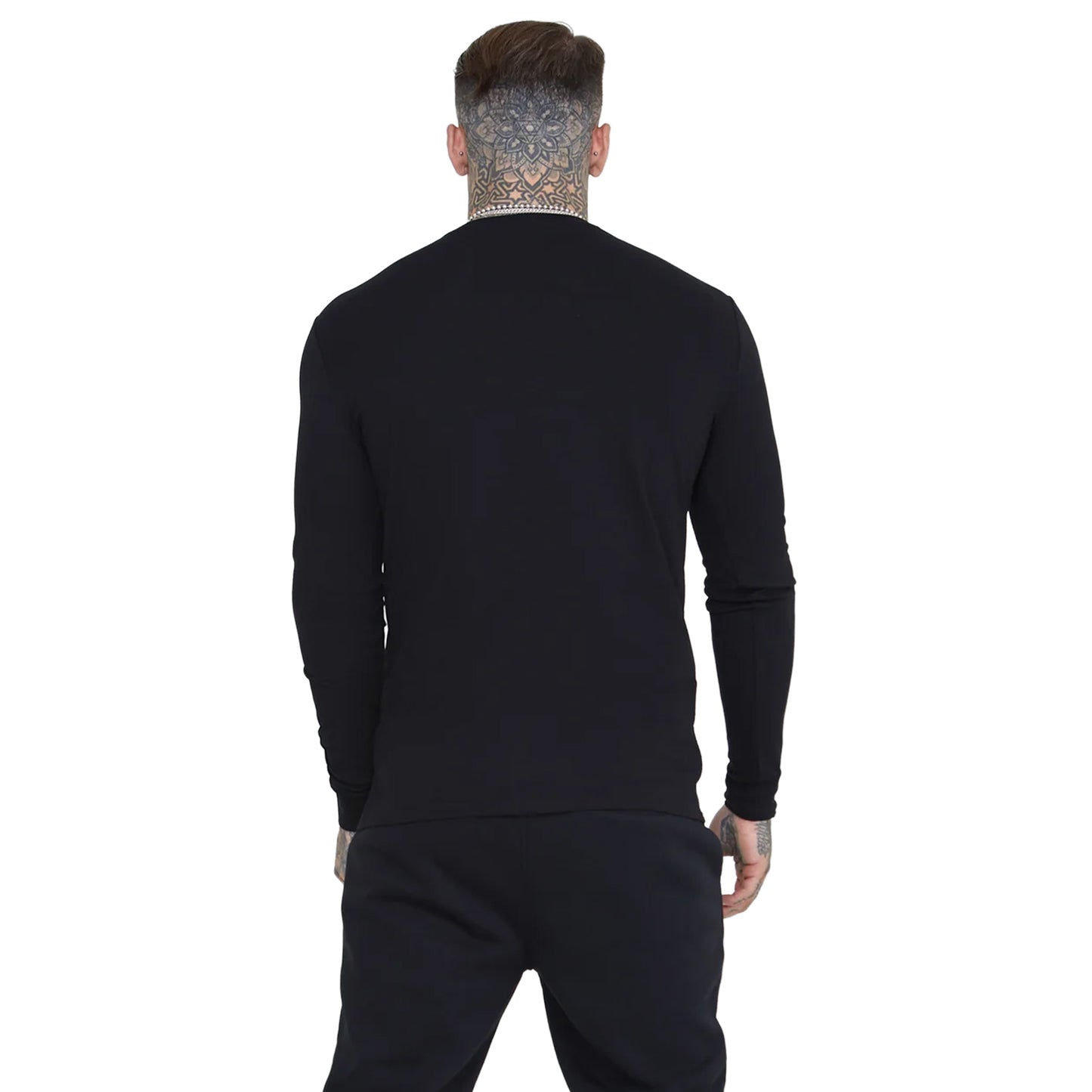Black - Lifestyle - SikSilk Mens Essential Crew Neck Slim Long-Sleeved T-Shirt