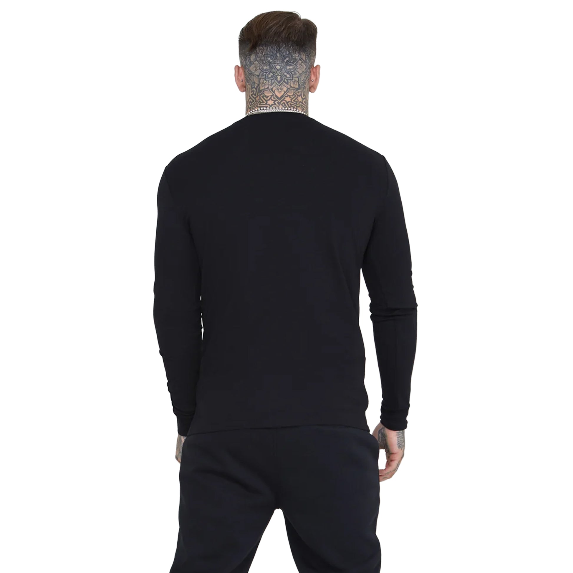 Black - Lifestyle - SikSilk Mens Essential Crew Neck Slim Long-Sleeved T-Shirt