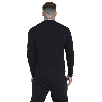 Black - Lifestyle - SikSilk Mens Essential Crew Neck Slim Long-Sleeved T-Shirt